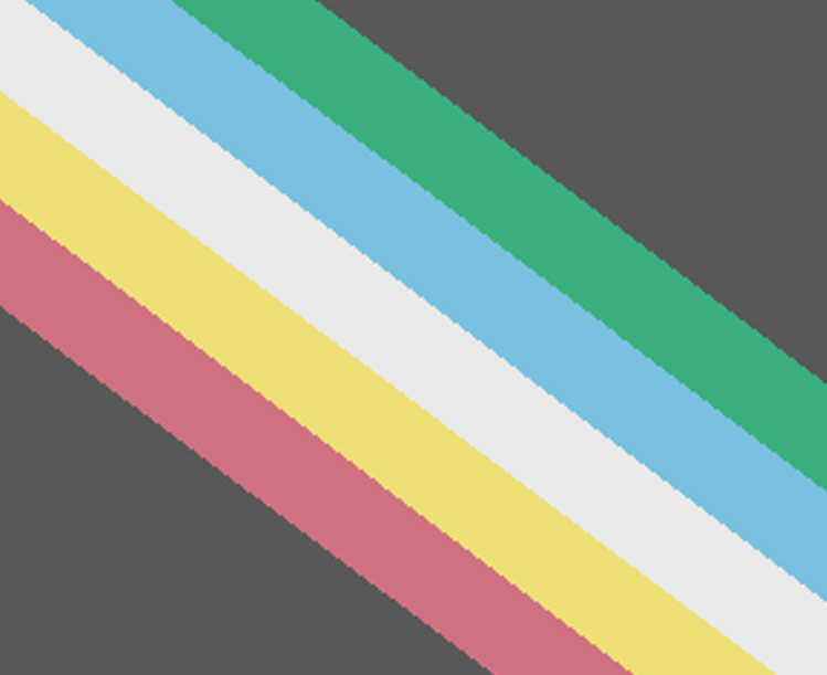 A charcoal flag, with a band a cross the middle of the colours red, yellow, white, blue and green. 